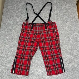 Tripp NYC Plaid Cropped Suspender Shorts